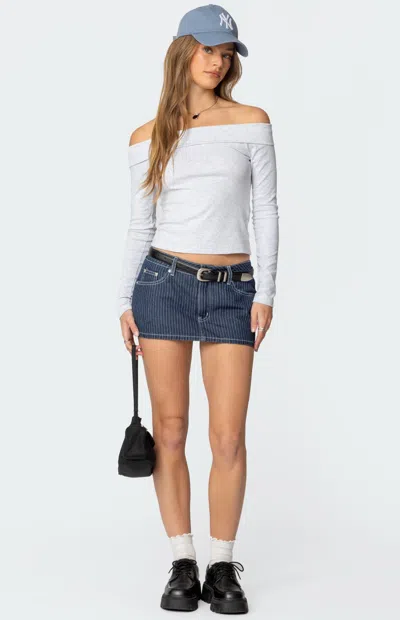 Edikted Women's Neria Pinstripe Denim Micro Skort In Navy In Blue