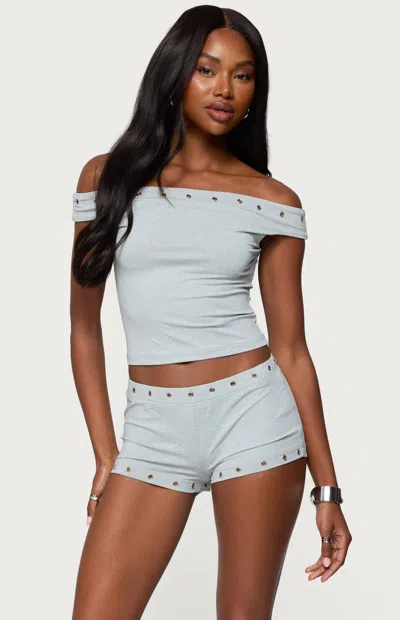 Edikted Neriah Grommet Trim Off The Shoulder Crop Top In Green