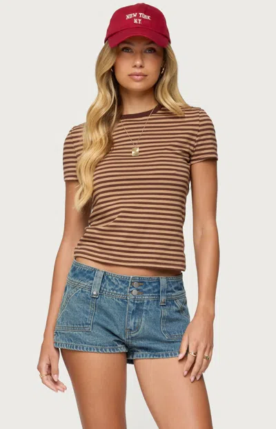 Edikted Nessie Striped T Shirt In Brown