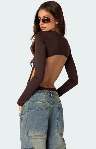Edikted Women's Neta Back Cut Out Bodysuit In Brown