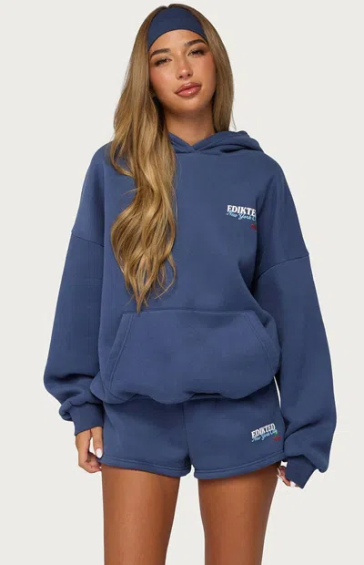 Edikted Women's New York Cherry Fleece Hoodie In Navy In Blue