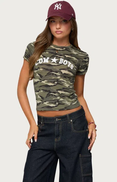 Edikted Nika Camo Cowboys T-shirt In Green