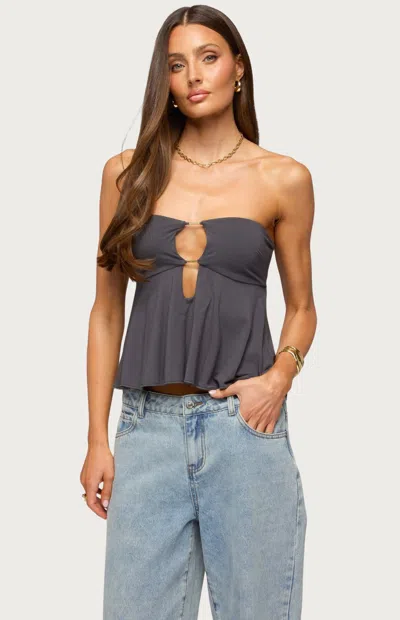 Edikted Nikita Strapless Cutout Top In Gray
