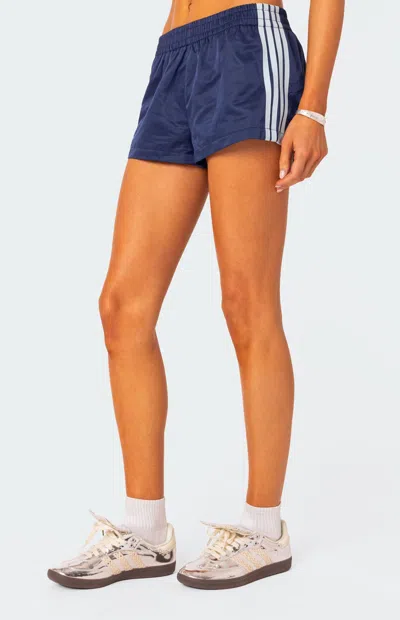 Edikted Nikki Stripe Nylon Shorts In Navy