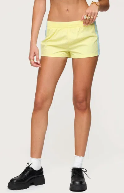 Edikted Nikki Low Rise Side Stripe Nylon Shorts In Green