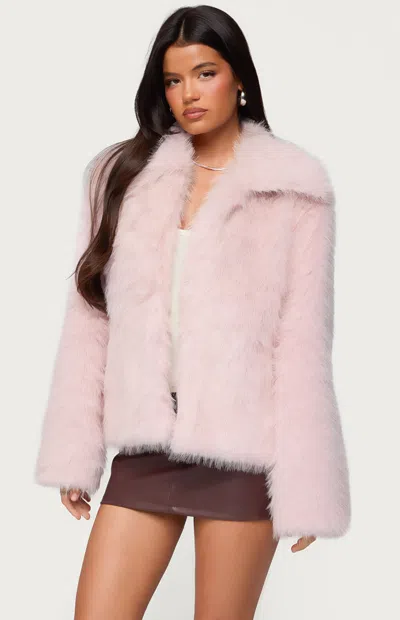 Edikted Noelle Oversized Faux Fur Jacket In Pink