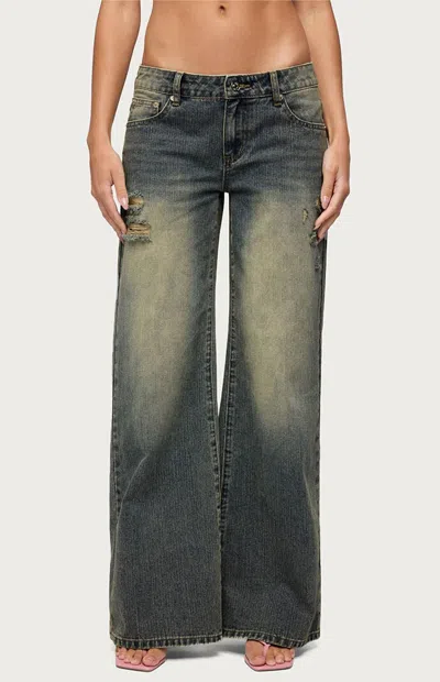 Edikted Women's Noor Distressed Low Rise Baggy Jeans In Vintage Blue