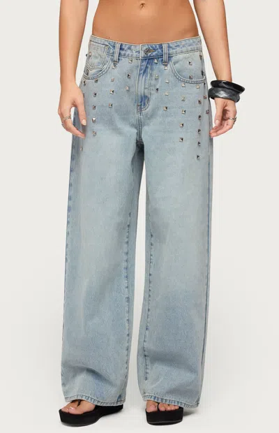 Edikted Oaklee Studded Low Rise Baggy Jeans In Blue