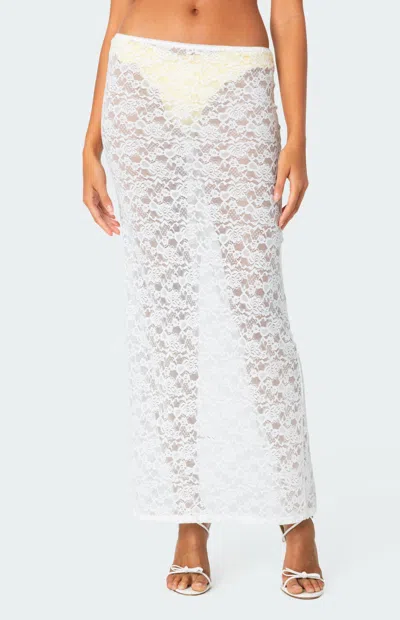 Edikted Oceana Sheer Lace Cover-up Maxi Skirt In White