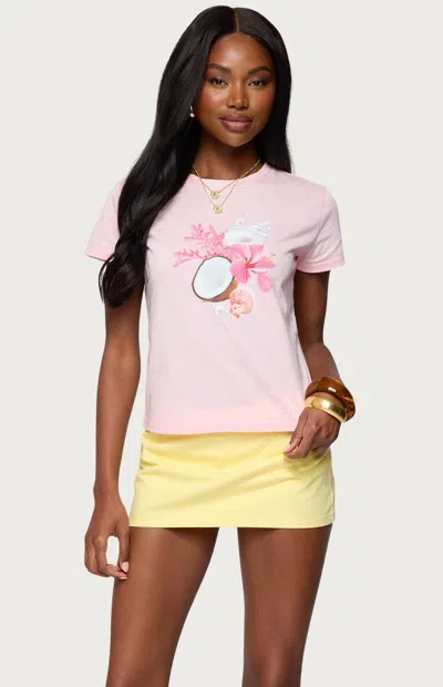 Edikted Ocean's Calling Coastal Cotton Graphic T-shirt In Pink