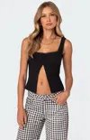 Edikted Odette Split Front Tailored Top In Black