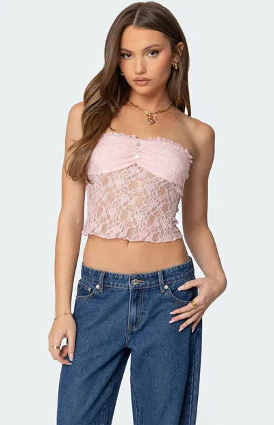 Edikted Women's Odilia Sheer Lace Strapless Top In Light Pink In Multi