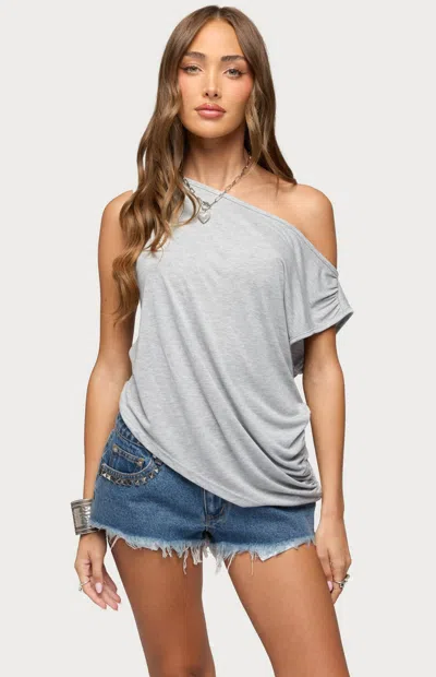 Edikted Women's Ofelia Asymmetric Off Shoulder Ruched Top In Heather Gray