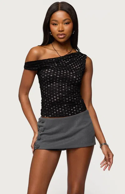 Edikted Women's Off Shoulder Lace Polka Dot Top In Black