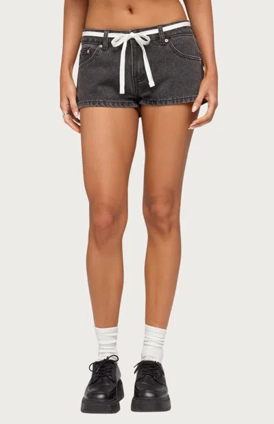 Edikted Olesia Tie Belt Denim Shorts In Black