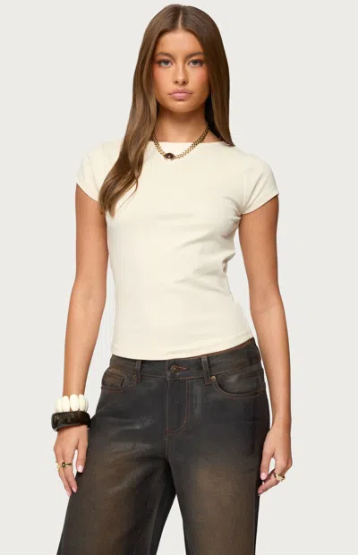 Edikted Oliana Ribbed Boat Neck T-shirt In White