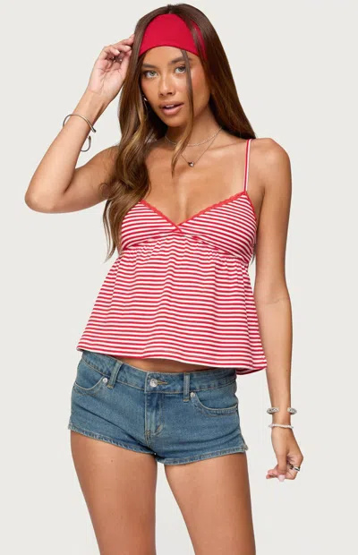 Edikted Orietta Stripe Babydoll Camisole In Red