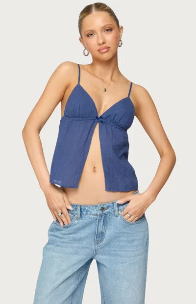 Edikted Otis Eyelet Split Front Tank Top In Blue