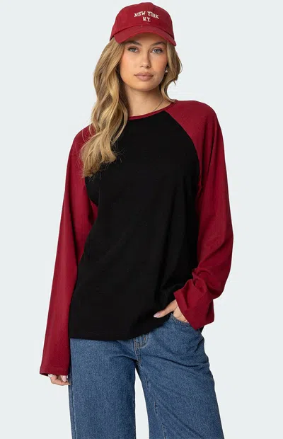 Edikted Oversize Long Sleeve Stretch Cotton T-shirt In Black