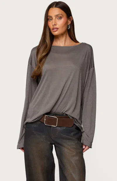 Edikted Women's Oversized Semi Sheer Long Sleeve T-shirt In Gray