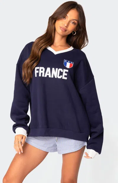 Edikted France Oversize V-neck Sweatshirt In Navy