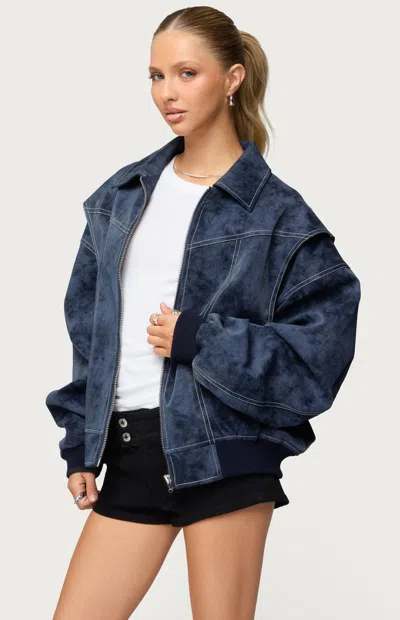 Edikted Ownley Oversize Faux Suede Jacket In Blue