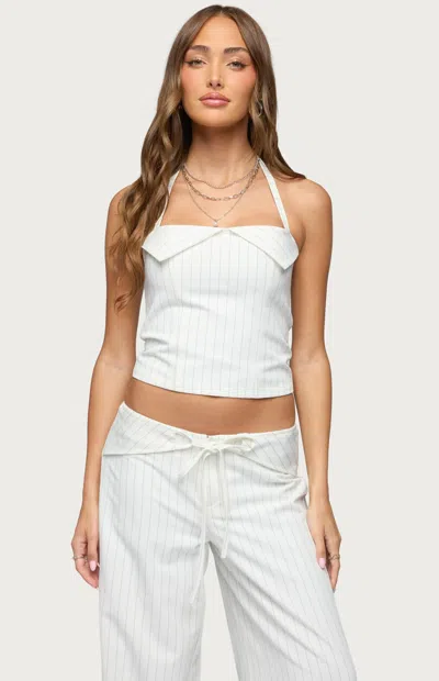 Edikted Parker Pinstripe Halter Top In White