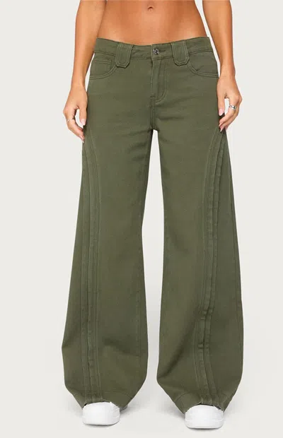 Edikted Women's Pascale Stitched Low Rise Wide Leg Jeans In Olive In Green