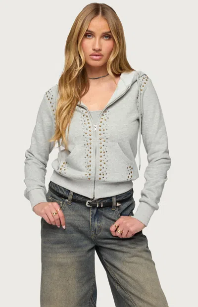 Edikted Women's Patricia Studded Zip Up Hoodie In Heather Grey In Gray