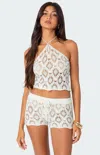 Edikted Peach Open Stitch Halter Top In White