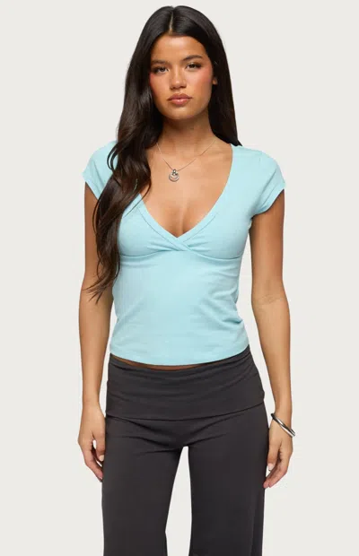 Edikted Penelopy Overlap V-neck T-shirt In Blue