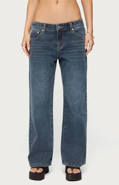Edikted Petite Ace Relaxed Dark Rinse Wash Jeans In Blue