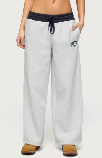 Edikted Women's Petite Contrast Embroidered Sweatpants In Heather Grey In Gray