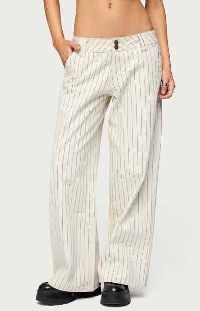 Edikted Petite Cory Striped Low Rise Colored Wash Jeans In White