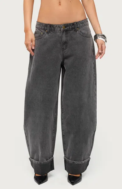 Edikted Women's Petite Kella Low Rise Baggy Jeans In Washed Black