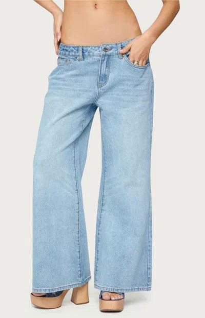 Edikted Women's Petite Low Rise Wide Leg Jeans In Light Blue