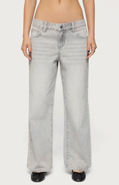 Edikted Women's Petite Magda Low Rise Acid Wash Jeans In Light Gray