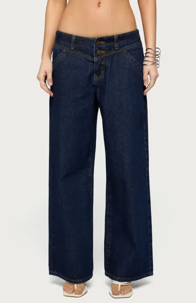 Edikted Women's Petite Meredith Low Rise Wide Leg Jeans In Blue