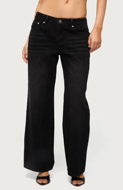 Edikted Women's Petite Raelynn Washed Low Rise Baggy Jeans In Black Denim