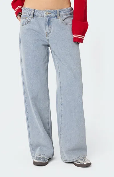 Edikted Women's Petite Raelynn Washed Low Rise Jeans In Light Blue In Gray