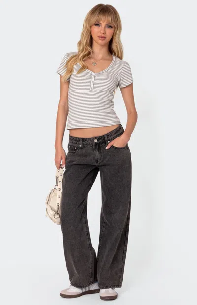 Edikted Women's Petite Raelynn Washed Low Rise Jeans In Washed Black