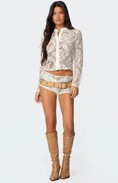 Edikted Women's Peyson Sheer Lace Shorts In Cream In White