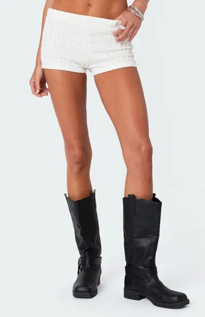 Edikted Phoebe Textured Knit Shorts In White