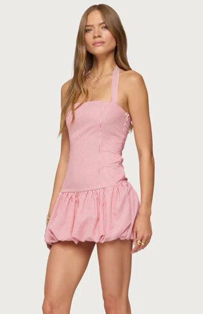 Edikted Women's Pinstripe Bubble Skirt Mini Dress In Red In Pink