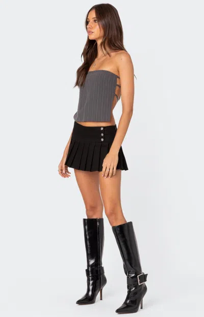 Edikted Women's Pinstripe Open Back Strapless Top In Gray/white