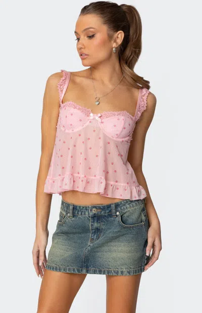 Edikted Pipa Floral Sheer Mesh Bra Top In Pink