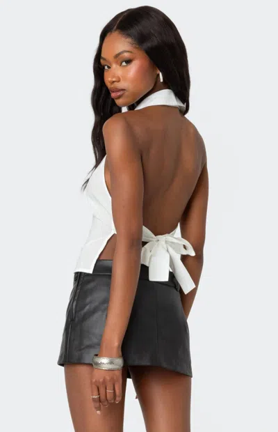 Edikted Pisces Cotton Blend Button-up Halter Top In White