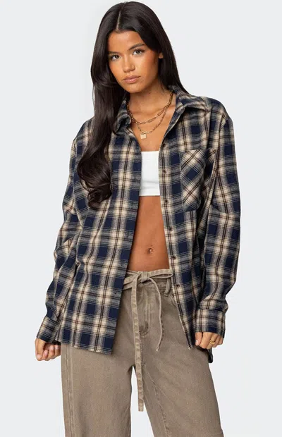 Edikted Plaid Flannel Button-up Shirt In Multi