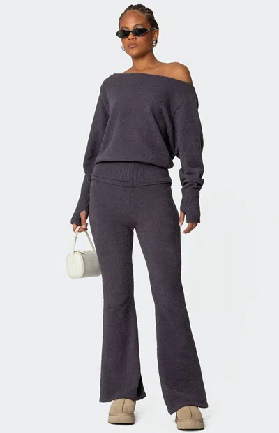 Edikted Women's Plush Flared Pants In Dark Gray In Multi