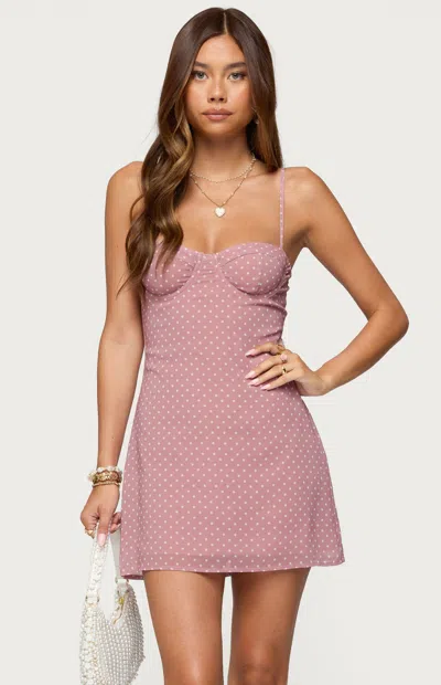 Edikted Polka Dot Cupped Chiffon Mini Dress In Pink